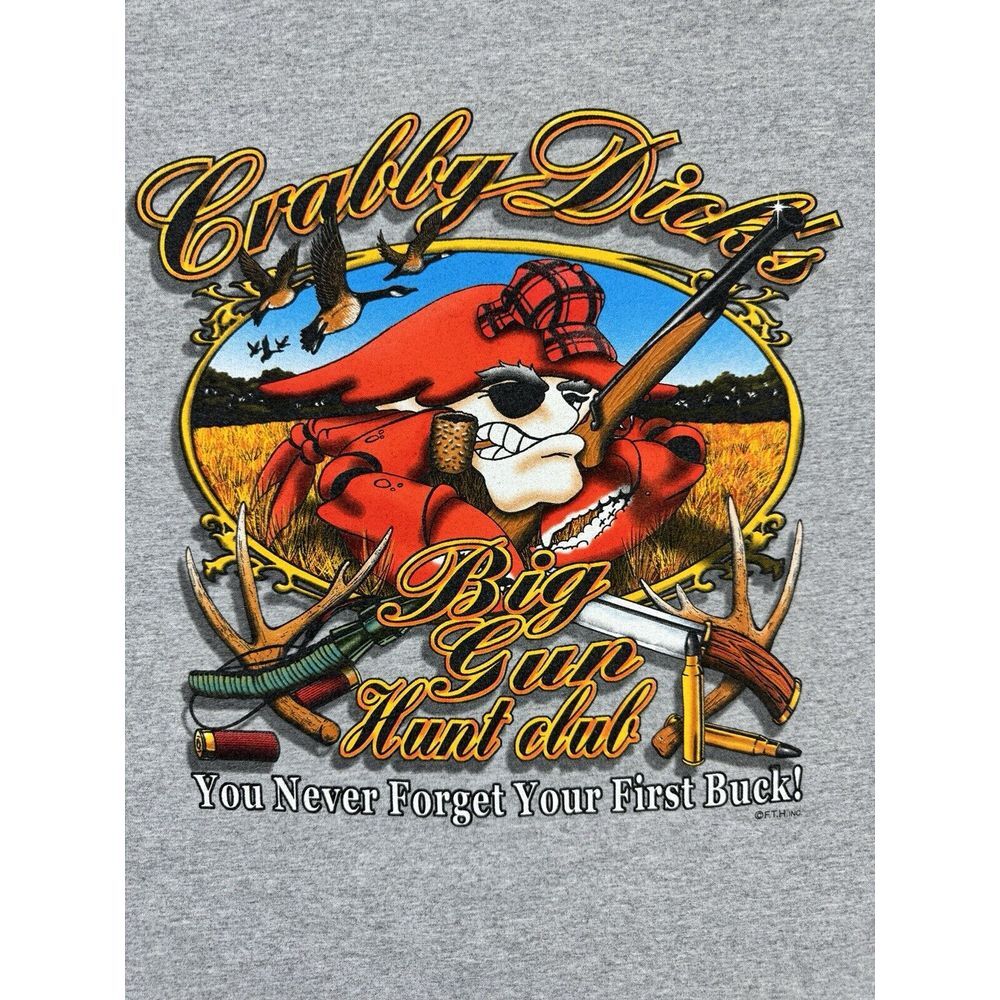 Crabby Dick's Shirt Mens 2XL Big Gun Hunt Club Hanes "Big‎ Logo Print"  Funny
